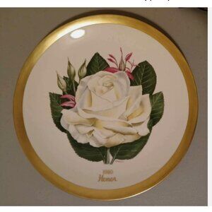 1980 American Rose Society Collector Plate Honor 10-Inch Hybrid Tea Gold Trim